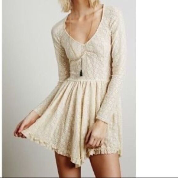 Free People Cream Floral Lace Mini Dress Sz XS - Picture 1 of 9